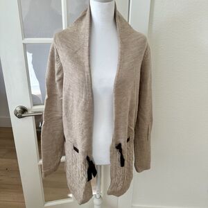Marina Luna Women Cardigan Tie Front 100% Merino Wool Sz Large Brown Heathered
